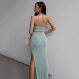 Women Summer Sexy Sleeveless Halter Backless Hollow Out Dress