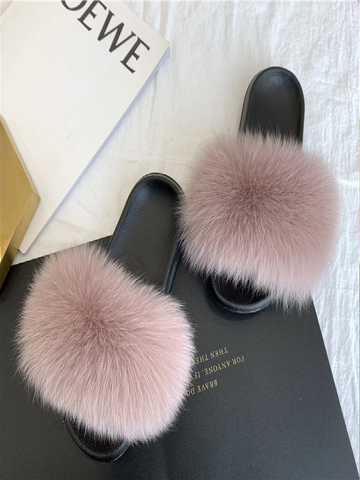 RUBBER RED FASHION WOMEN FOX FUR REAL FUR SLIPPERS