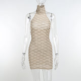 Summer New Party Club Sexy Halter Hollow Out Plaid Backless Mini Dresses