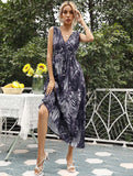 Summer Chiffon Women Elegant Long Dress Ladies Fashion Print Boho Beach Midi Dresses