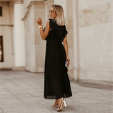 Fashion Sexy Casual Lotus Leaf Sleeve Chiffon Pleated Skirt Dress