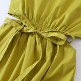 Solid Color High Waist One-Shoulder A-Line Cutout Summer Dress