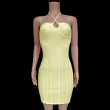 Women Summer Elegant Hollow Sexy Backless Sleeveless Kintted Dress