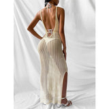 V Neck Backless Split Beach Vacation Sexy Hollow Out Knitted Long Dress