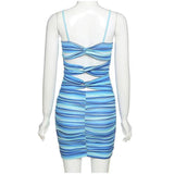 Women Sling Backless Hip Package Sexy Print Striped Mini Dress