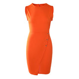 Summer Women Sleeveless Buttoned Asymmetrical Dress