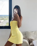 Women Summer Elegant Hollow Sexy Backless Sleeveless Kintted Dress