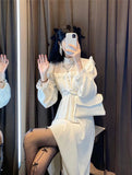 Women Fashion Puffer Sleeve Elegant One Piece French Lace Vintage Dress