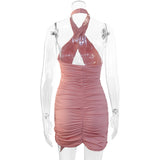 Backlesses Sleeveless Hollow V Neck Evening Party Club Ruffles Dresses
