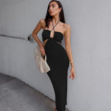 Women Summer Sexy Sleeveless Halter Backless Hollow Out Dress