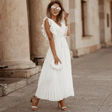 Fashion Sexy Casual Lotus Leaf Sleeve Chiffon Pleated Skirt Dress