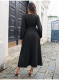 Fashion Womens Solid V Neck Lace Up High Waist Long Dresses