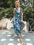 Summer Chiffon Women Elegant Long Dress Ladies Fashion Print Boho Beach Midi Dresses