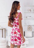 Women Summer V Neck Ruffles Sleeveless Slim Floral Mini Dresses