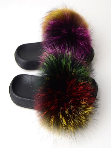 COLOUR WIDER FUR WOMEN FASHION SLIDES NEW REALSLIPPERS
