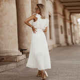 Fashion Sexy Casual Lotus Leaf Sleeve Chiffon Pleated Skirt Dress