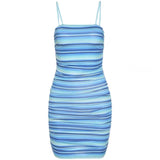 Women Sling Backless Hip Package Sexy Print Striped Mini Dress