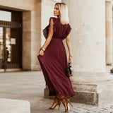Fashion Sexy Casual Lotus Leaf Sleeve Chiffon Pleated Skirt Dress