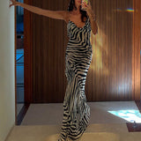 Elegant Beach Maxi Backless Sleeveless Zebra Sundress