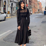 Women Fashion Puffer Sleeve Elegant One Piece French Lace Vintage Dress