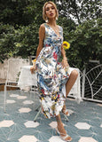 Summer Chiffon Women Elegant Long Dress Ladies Fashion Print Boho Beach Midi Dresses