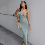 Women Summer Sexy Sleeveless Halter Backless Hollow Out Dress
