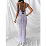 V Neck Backless Split Beach Vacation Sexy Hollow Out Knitted Long Dress