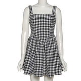 Summer Sexy Sleeveless Strap Houndstooth Elegant Mini Dress