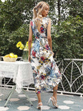 Summer Chiffon Women Elegant Long Dress Ladies Fashion Print Boho Beach Midi Dresses