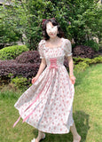 Elegant Floral Dress Women Lace Up Korean Princess Fairy Dress