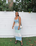 Sexy Spaghetti Strap Backless Striped Patchwork Kintted Midi Dress