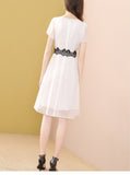 Summer New Square Neck Mid-length A-line White Lace Chiffon Dress