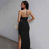 Women Summer Sexy Sleeveless Halter Backless Hollow Out Dress