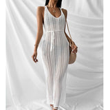 V Neck Backless Split Beach Vacation Sexy Hollow Out Knitted Long Dress
