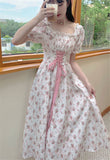 Elegant Floral Dress Women Lace Up Korean Princess Fairy Dress
