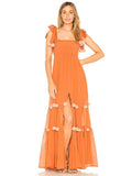 Blue Knotted Bowknot Bohemia Pompoms Split-front Maxi Dress