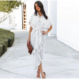 Casual Holiday Turndown Collar Summer Polka Dots Women Dress