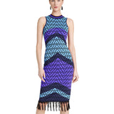 Summer Sleeveless Fringed Contrast Color Striped Panel Slim Fit Women Dress