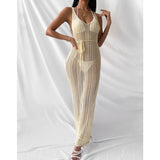 V Neck Backless Split Beach Vacation Sexy Hollow Out Knitted Long Dress