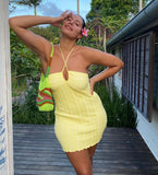 Women Summer Elegant Hollow Sexy Backless Sleeveless Kintted Dress