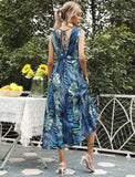 Summer Chiffon Women Elegant Long Dress Ladies Fashion Print Boho Beach Midi Dresses