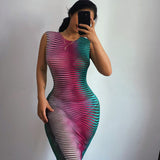 Summer Sleeveless Mesh Patchwork Color Party Club Dresses