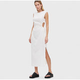 Sleeveless Slim Office Ladies O-Neck Orange Hollow Out Dresses