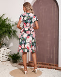 Summer Flowers Print Dress Women Sexy V Neck Belt Elegant Long Dress