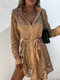 Elegant Long Sleeve New Sexy Lace Hollow Out Lace-up Dress