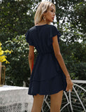 Fashion V-neck Solid Elegant Party Dress Lotus Leaf Sleeves Princess Women Dress