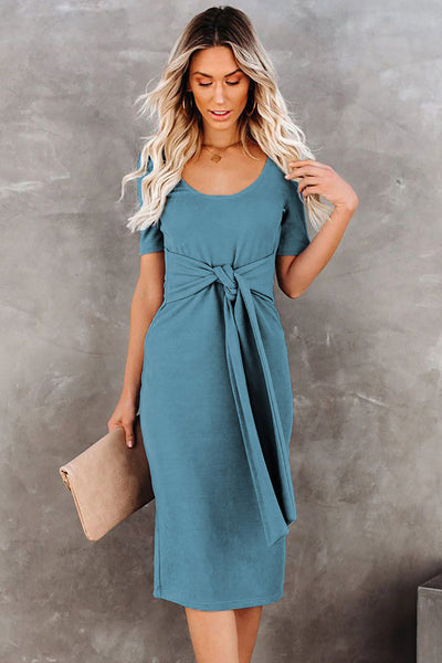 Solid O-Neck Ladies Over Size Short Sleeve Casual Elegant Sexy Summer Dress