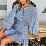 Elegant Plaid Batwing Long Sleeve Spring Summer Ruffle Mini Shirt Dresses