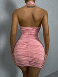 Backlesses Sleeveless Hollow V Neck Evening Party Club Ruffles Dresses