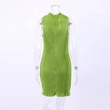 Summer Sexy Sleeveless Slim Pleated Halter Green Dress